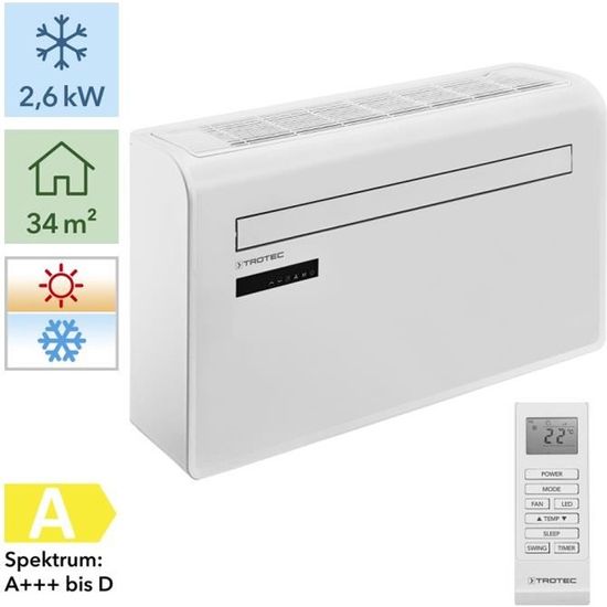 Climatiseur Murale TROTEC PAC-W 2650 SH - 4 En 1 Refroidissement/Chauffage/Ventilation/Déshumidification - WLAN Et Smartphone - 34 M²