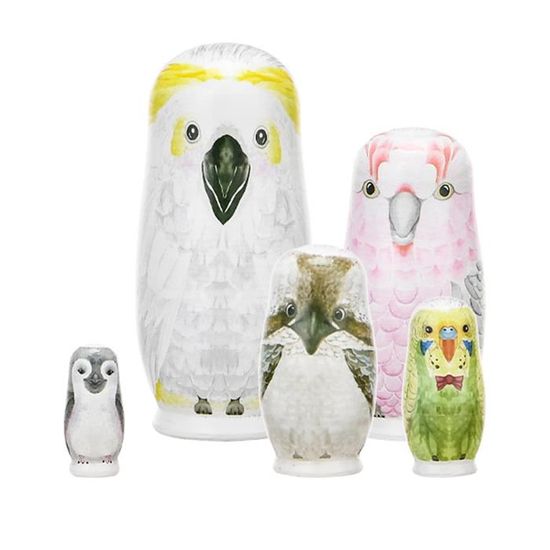 Poupées Russes Matriochka - Peintes à La Main - Petit Oiseau - 5 Pièces - 19 Cm