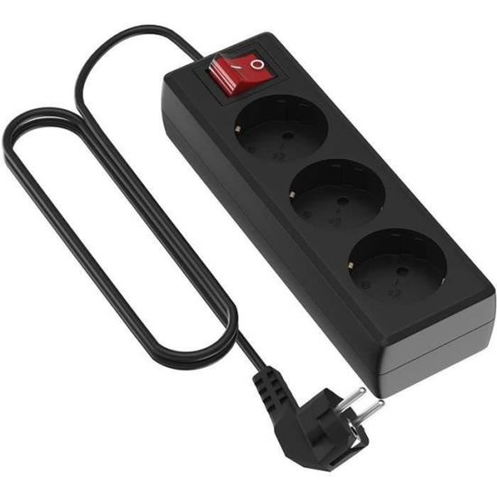 Multiprise 4 Prises Schuko Avec Câble 1,4m - Noir, 3500W Max, Prises Orientées à 45°, Varytec