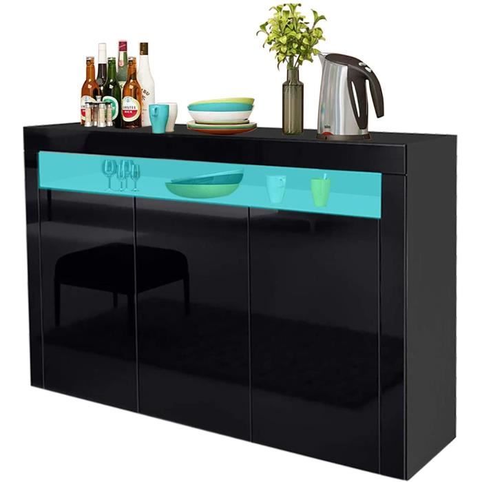 NOIR Buffet bas laqué brillant placard noir à haute brillance de l'armoire - H 88 cm
