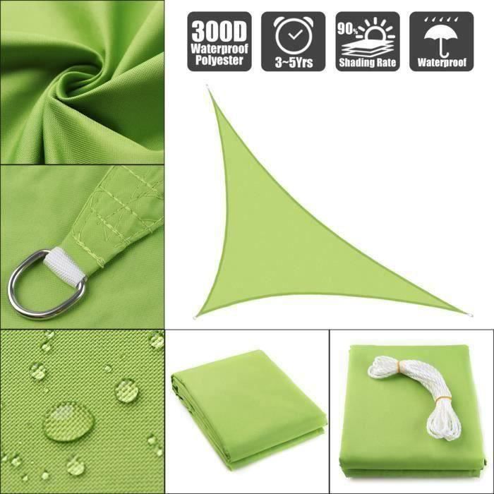 Voile d'Ombrage -Toile Solaire Triangle- 300D Imperméable Vert 5x5x7.1m co54525