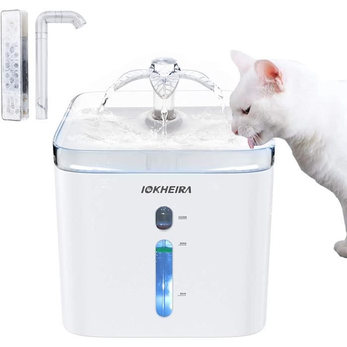 Iokheira Fontaine à Eau pour Chat, 3L Fontaine a Eau Chat Chien Super Silencieux avec filtres à Charbon Actif(<40dB), fenêtre de Niv