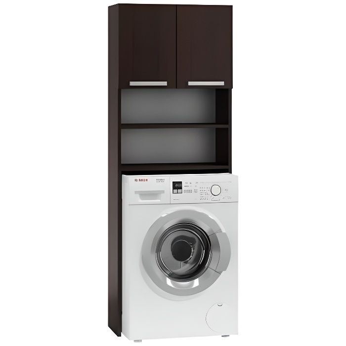 COMO | Meuble pour machine à laver 64x183x30 | Espace de rangement buanderie-lave linge-salle de bain avec placard-étagères | wenge