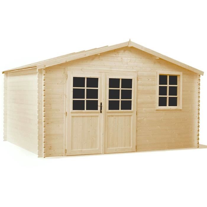 Abri de jardin MEDYNE PLUS 15,84m², double porte, madriers épaisseur 34mm - 398 x 398 x H.240 cm
