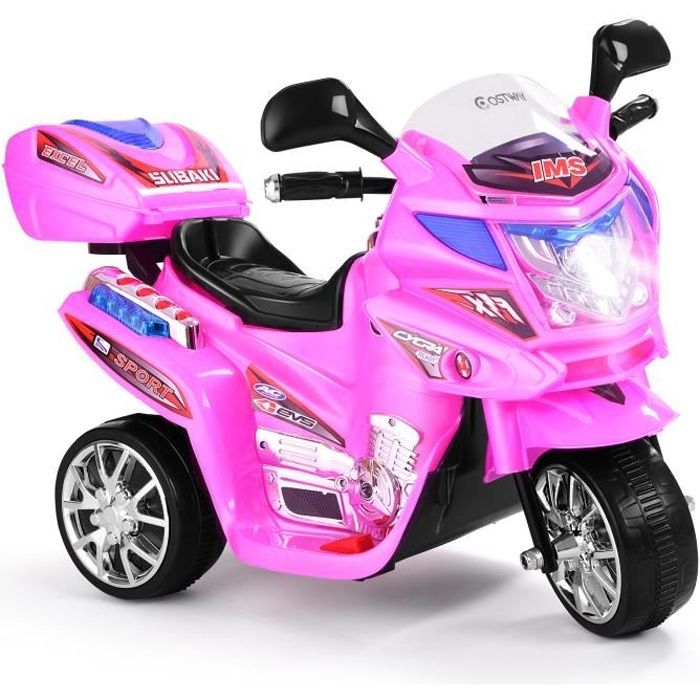 COSTWAY Moto Electrique pour Enfants Scooter 6 V à 3 Roues avec Phares LED 37-84 Mois Charge max.:25 kg Rose