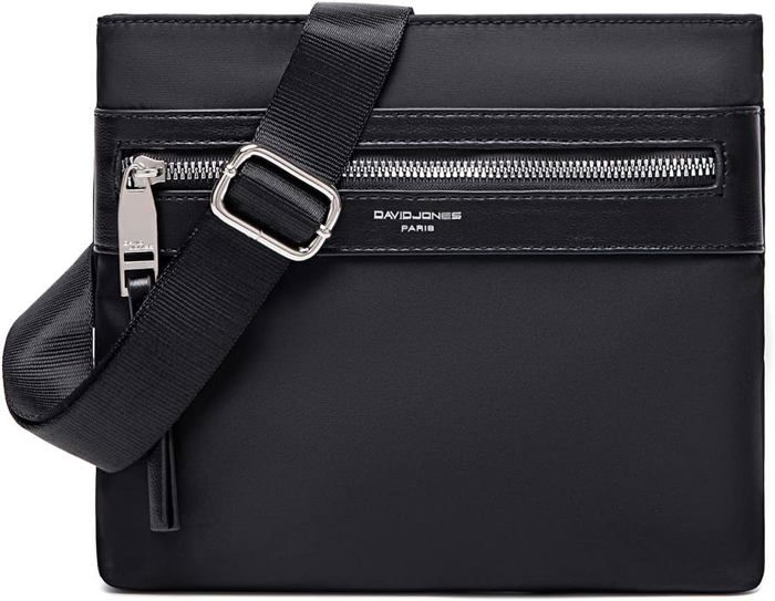 David Jones - Sacoche Homme Bandoulière Porté Epaule Nylon - Pochette Besace Messenger Multipoche Elégant Téléphone Sport Ville Noir