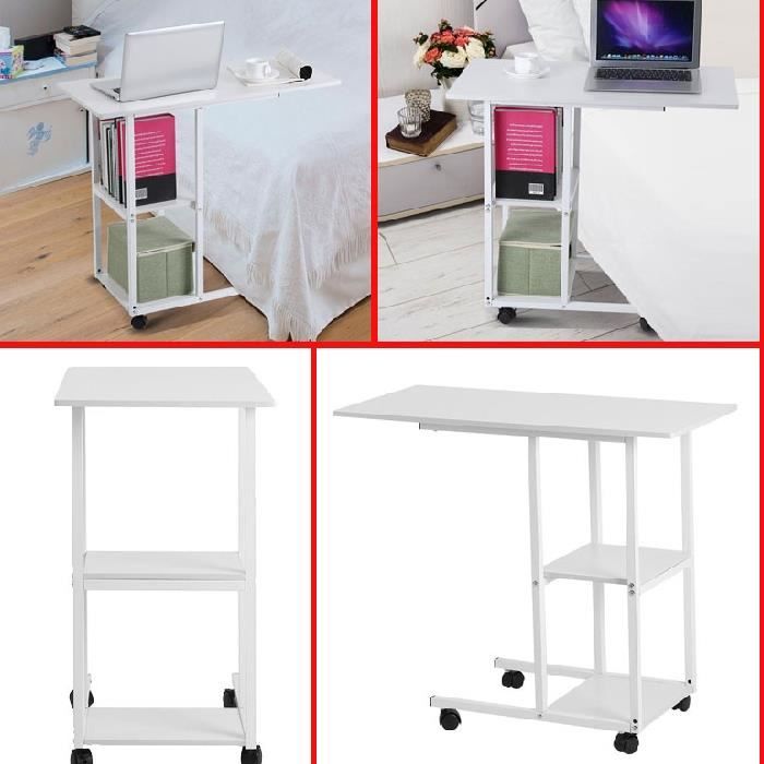 Table de lit, table d’ordinateur - Table de lit à roulettes - Table d'appoint avec roulettes pour lit et canapé HB0038 -ZOO