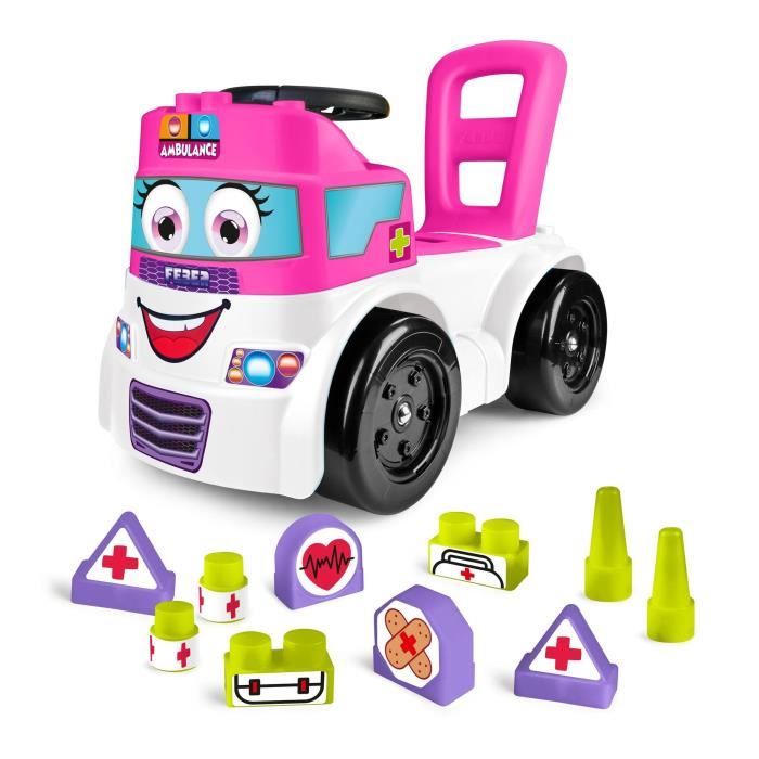 FEBER Voiture Ambulance Y21 - Avec blocs de construction - Blanc et rose - Pour fille