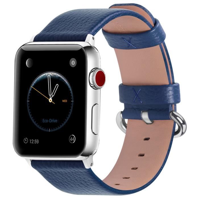 Fullmosa Compatible avec Bracelet Apple Watch 42mm/44mm/45mm, Cuir Bracelet pour Apple Watch SE Séries 7/6/5/4/3/2/1, Bleu Foncé