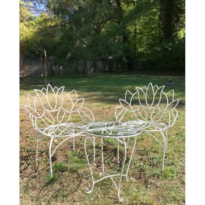 Salon Tulipe By HDT Ensemble de Jardin 2 Personnes 1 Table 2 Chaises en Métal Blanc 88