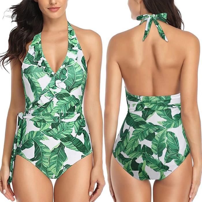 Maillot de bain une pièce femme col en v élégant maillot de bain à lacets maillot de bain maillot de bain ZHJ200320064GNM_Occ
