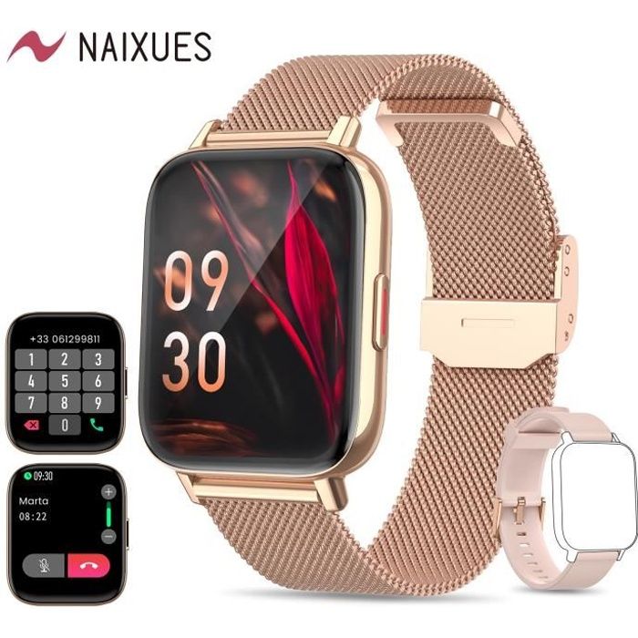 NAIXUES Montre Connectée Femme Appel/Numérotation Bluetooth 1,7'' Intelligent Smartwatch Sport Lecteur de Musique pour Android iOS