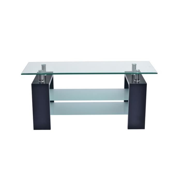 Table basse SIENA rectangulaire design plateau en verre et doubles sous-plateau en verre sablé, pieds coloris noir.: 45 Noir