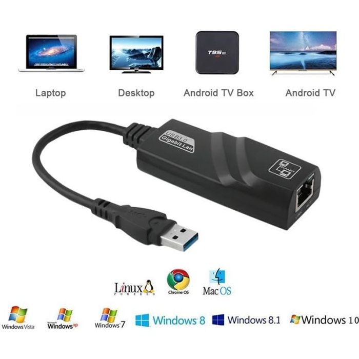 Gigabit RJ45 USB 3.0 a 10-100-1000 Mbps Adaptateur reseau Ethernet LAN pour PC Mac