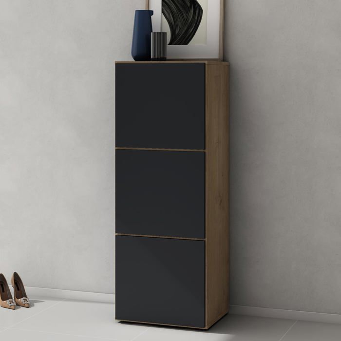 Sogood Meuble à Chaussures Chêne Clair et Gris Noir Mat 45x120cm