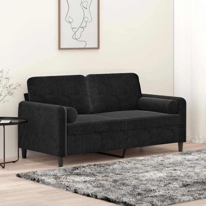 vidaXL Canapé 2 places avec oreillers décoratifs noir 140 cm velours canapé causeuse canapé de salon canapés canapé 3200886