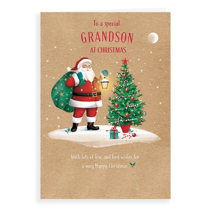 Piccadilly Greetings Weihnachtskarte Für Enkelsohn – Traditionelles Design Mit Weihnachtsmann (22,9x12,7 Cm)