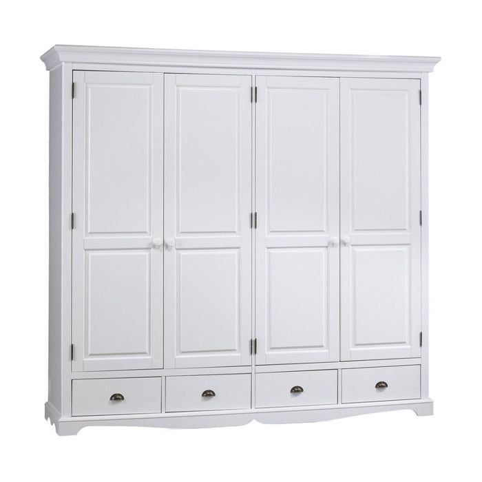 Armoire Penderie Blanche 4 Portes 4 Tiroirs 4 Etagères L 212 H 195 P 54 cm - L 212 x l 54 x H 195 cm Armoire Penderie Blanche 4 Portes 4 Tiroirs 4 Etagères L 212 H 195 P 54 cm - L 212 x l 54 x H 195 cm