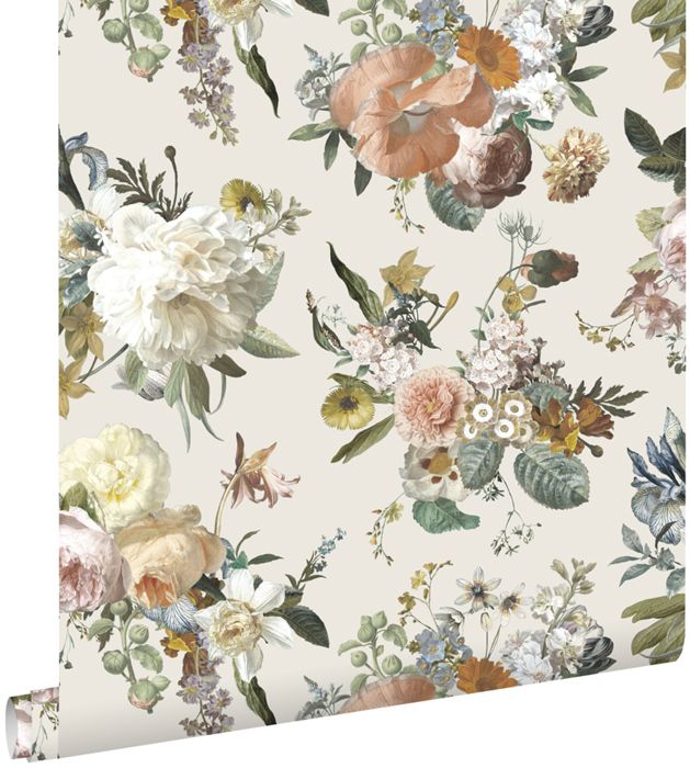 Papier peint fleurs vintage beige - 53 cm x 1005 m - ESTAHOME - Floral et végétal - Intissé certifié FSC