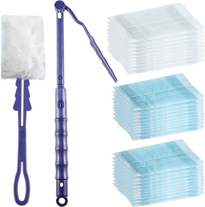20 Recharges Swiffer 360° + Poignée Et Manche Télescopique - Plumeau Microfibre Anti-Poussière