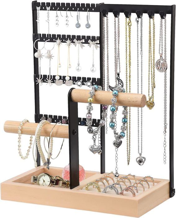 PRETYZOOM Boîte de rangement vintage en bois pour bijoux