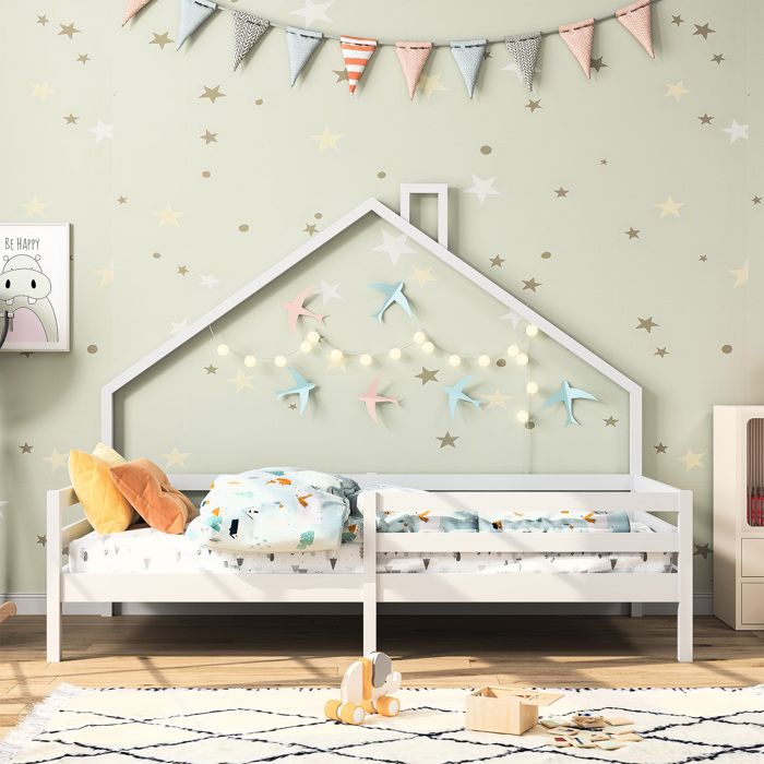 Dripex Lit Maison 200x90cm,Lit d'enfant avec barrières de sécurité