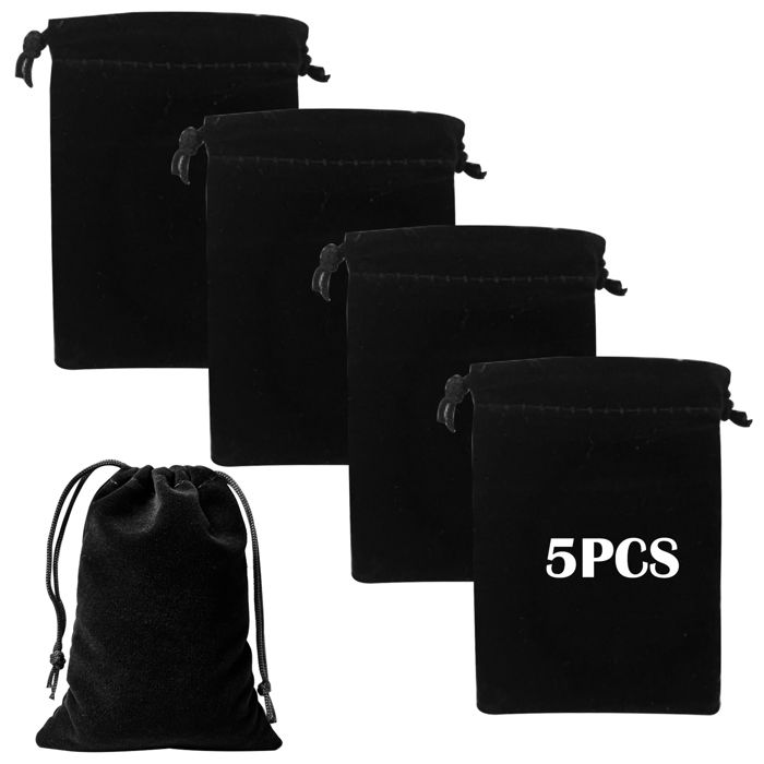 Lot De 5 Petits Sacs En Tissu Noir - 10 X 15 Cm - Sacs En