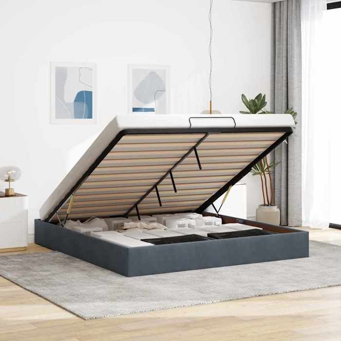 VidaXL Cadre de lit ottoman sans matelas gris foncé 160x200 cm velours 3310974