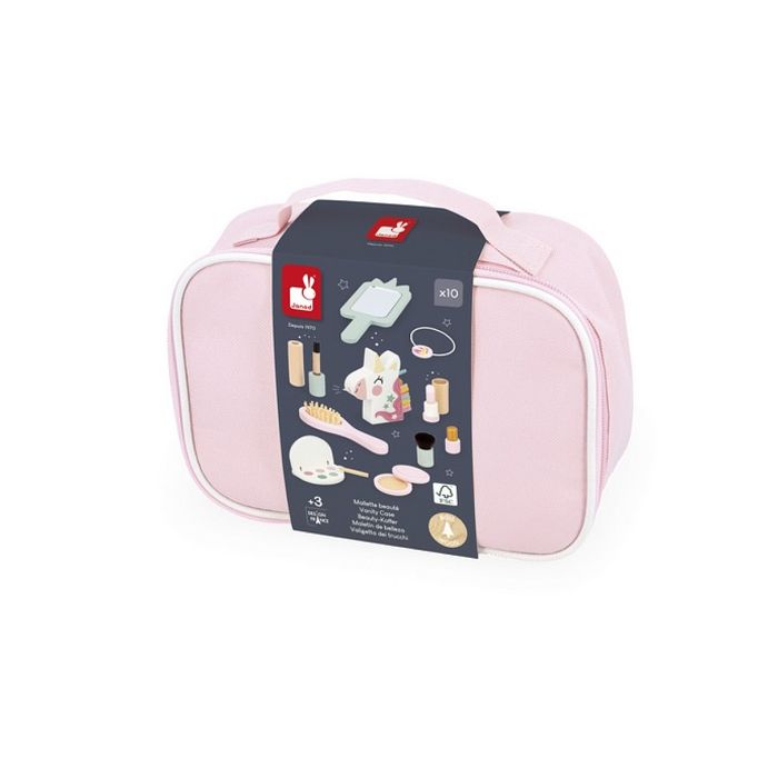 Jouet dimitation - JANOD - Mallette beauté Licorne - 10 accessoires en bois - 3 ans et plus - Rose