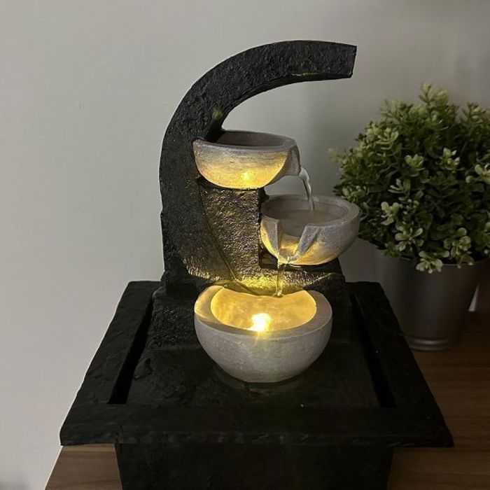 Fontaine D'intérieur Décorative Avec Pierres Et Lumières LED - Alimentation USB Ou Piles, Pour Bureau, Salon, Chambre