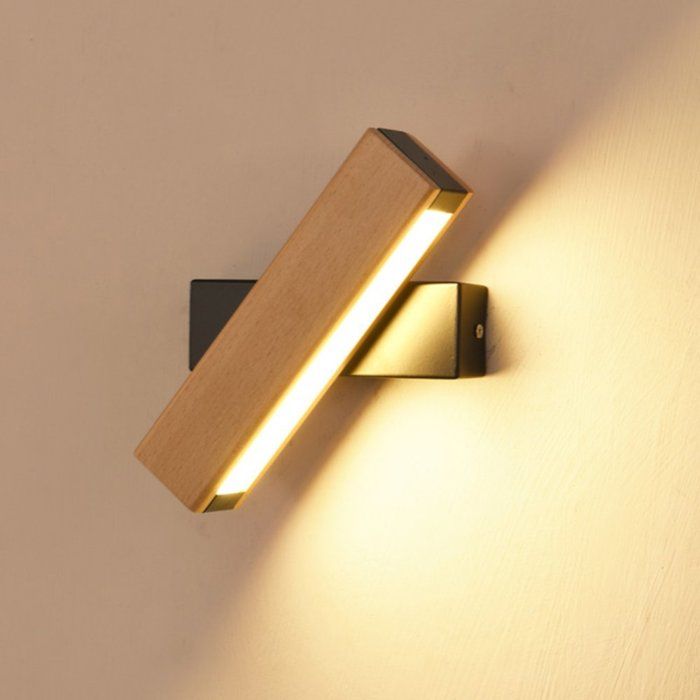 Applique murale LED rotative 360° AIMOONSA bois et aluminium noir — 21×8×4 5 cm blanc chaud