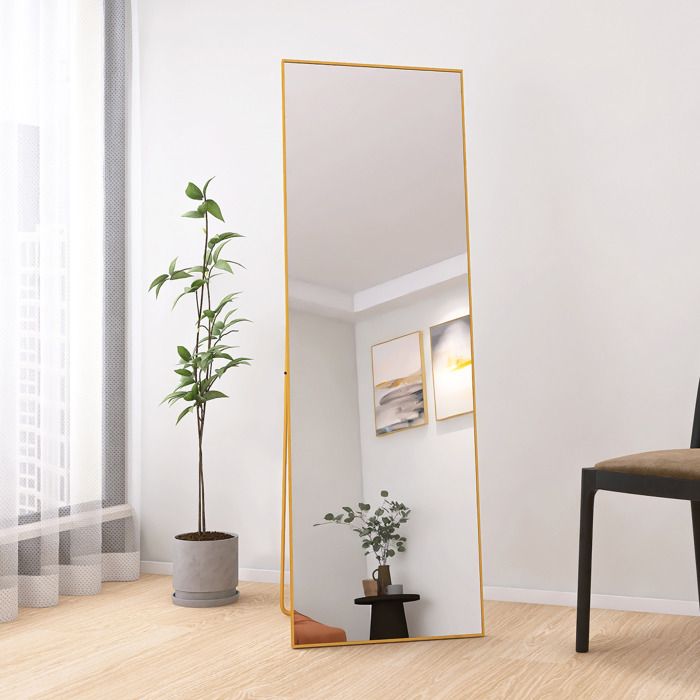 Miroir sur pied - LUMINARIX - Miroir pleine longueur - 162 x 53 cm - Cadre en aluminium doré - Rectangulaire