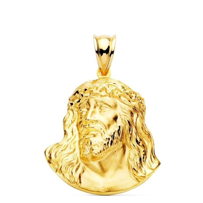 Pendentif Saint Christ en or 9 carats avec une face creuse de 27 mm en relief Pendentif Saint Christ en or 9 carats avec une face creuse de 27 mm en relief