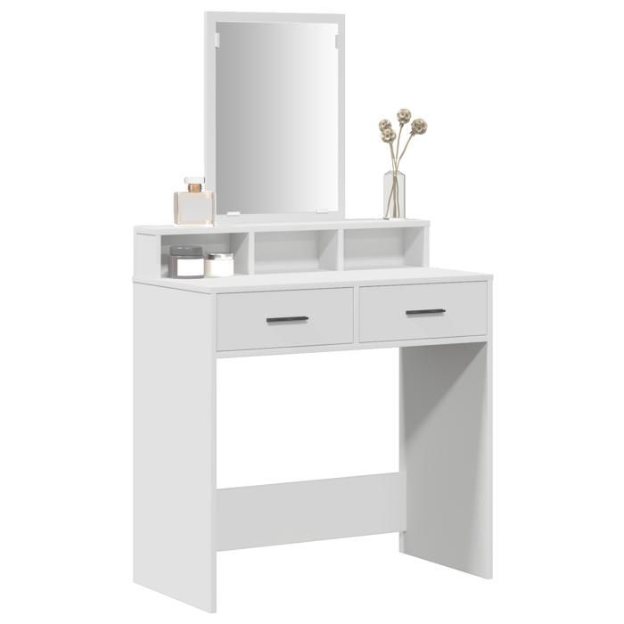 Coiffeuse avec tiroirs - vidaxl - Blanc - 79x41x140 cm - Bois dingénierie - Finition mat - Miroir inclus