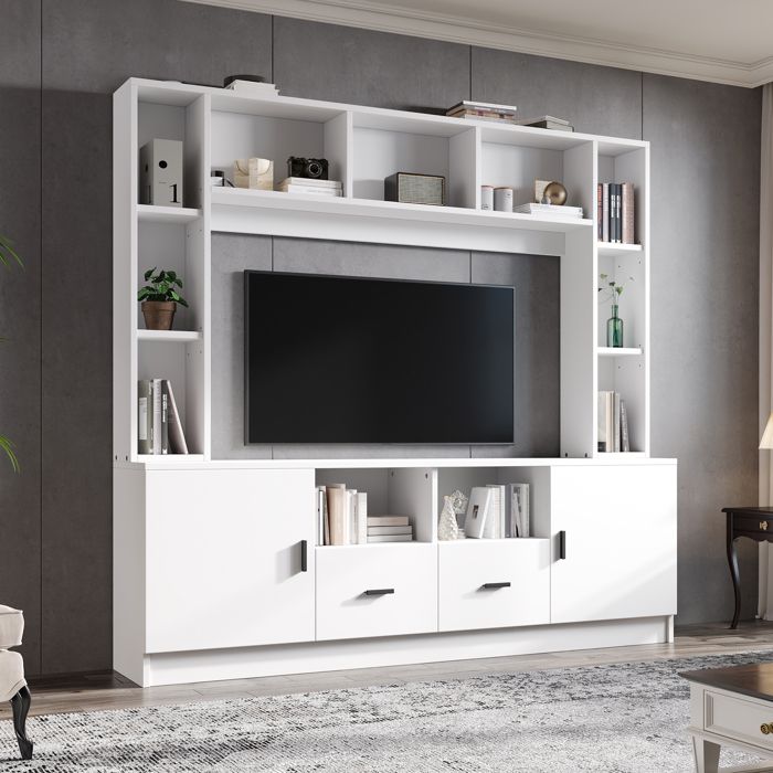 Ensemble de Meuble TV avec Vitrine 180x35x170cm incl TV Board set et étagère TV ensemble de meubles de salon TV jusquà 60 blanc