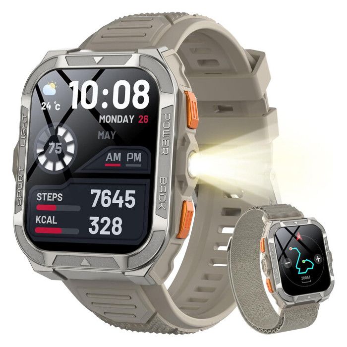 Montre Connectée Blackview W80pro Navigation à GPS ChatGPT 900 mAh 1.91” Appel Bluetooth Analyse Santé 100+ Modes Sport Kaki