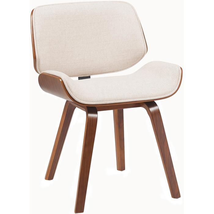 Chaise de salle à manger - DÉCOSHOP26 - Design rétro - Tissu crème - Pieds bois courbé aspect noyer - Rembourrage mousse Chaise de salle à manger - DÉCOSHOP26 - Design rétro - Tissu crème - Pieds bois courbé aspect noyer - Rembourrage mousse