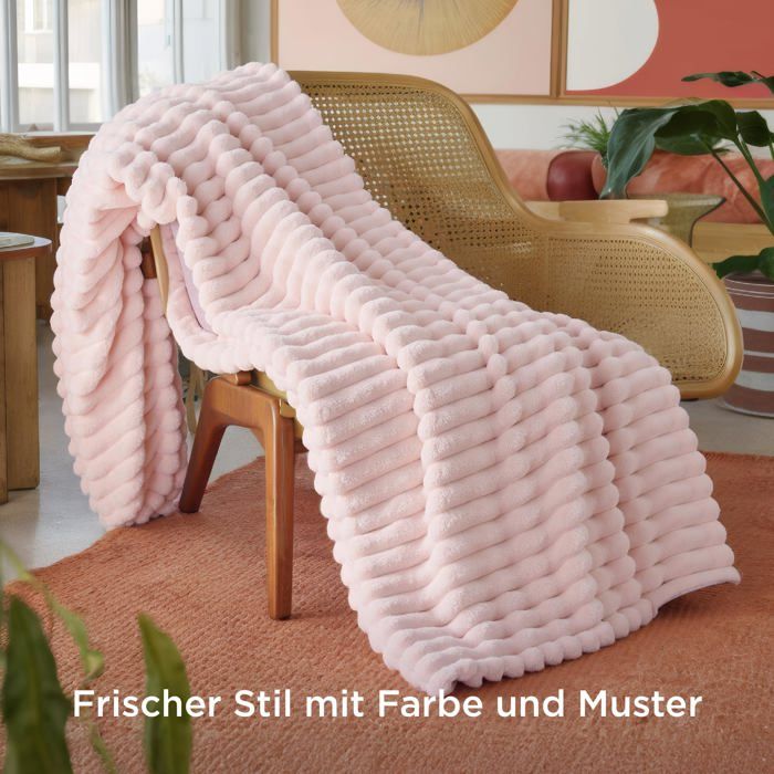 Bedsure Velours Côtelé Fleece - Plaid Chaud pour Chambre & Salon - Douceur Cocooning - Rose Cristal - 150x200cm
