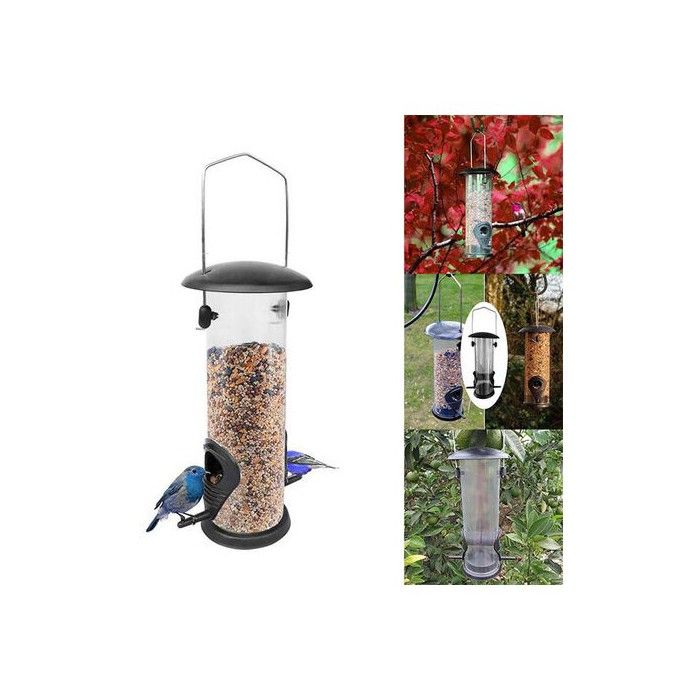 Mangeoire suspendue pour oiseaux sauvages - PVC écologique - Métal robuste - Couvercle amovible - Anneau de suspension