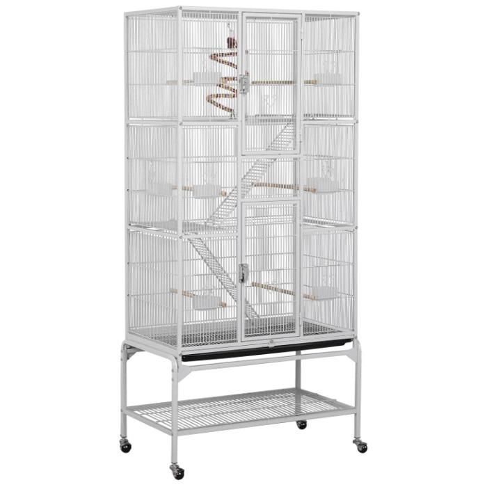 Cage Oiseaux Cage Perroquet Volière Oiseaux Intérieur pour Perruche Calopsitte Conure Canaris avec Pied sur 77x 46x175 5cm Blanc