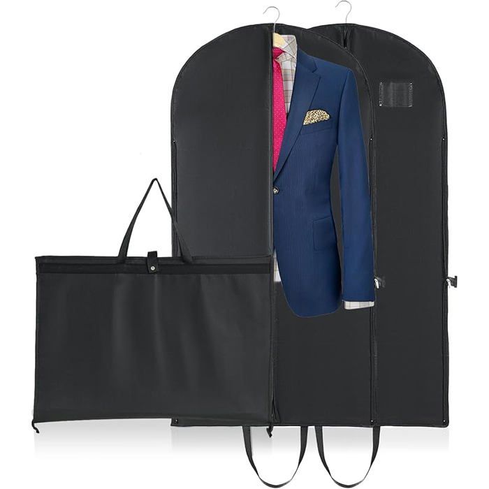 Housse Vetements à Suspendre 2PCS Housse Costume Homme Tissu Non Tissé Épaissi Housse Vetement Respirant Noir 60x120cm-2PCS