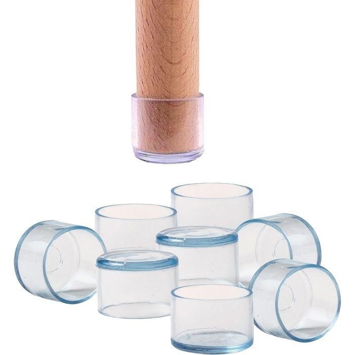 Casquettes en Silicone - 16 Pièces - Pieds Patins Ronds Plastique ou Fer de Chaises et Tables -30 mm - Transparent