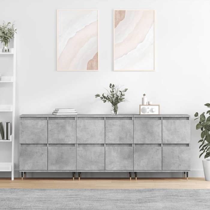{Gris}Lot de 3 buffets - Moderne-design - bois dingénierie - gris béton - Pour salon - 180x35x70 cm 55vuc69v