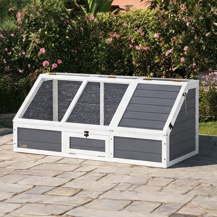 Enclos extérieur pour tortues en bois massif et acier galvanisé design sans fond gris clair 120 x 55 x 50 cm
