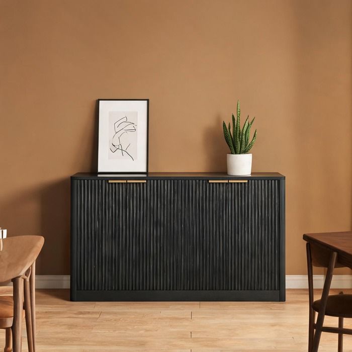 Sideboard contemporain 150 cm en MDF classique noir design ondulé 4 portes 150x40x705 cm