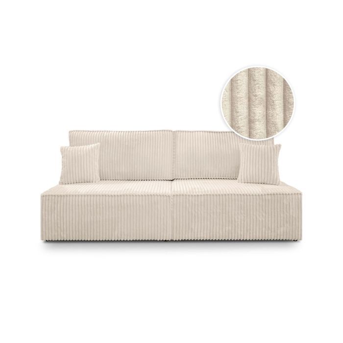 Canapé convertible 3 places FIONA sans accoudoirs coffre de rangement velours côtelé épais - Beige Canapé convertible 3 places FIONA sans accoudoirs coffre de rangement velours côtelé épais - Beige
