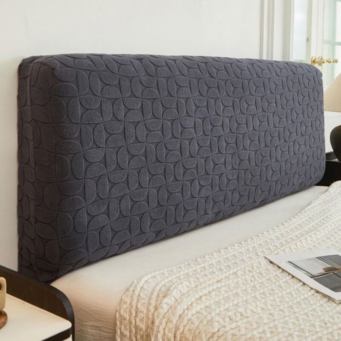 Housse tête de lit – Maille jacquard extensible 70cm – Rénovation simili cuir – Gris foncé