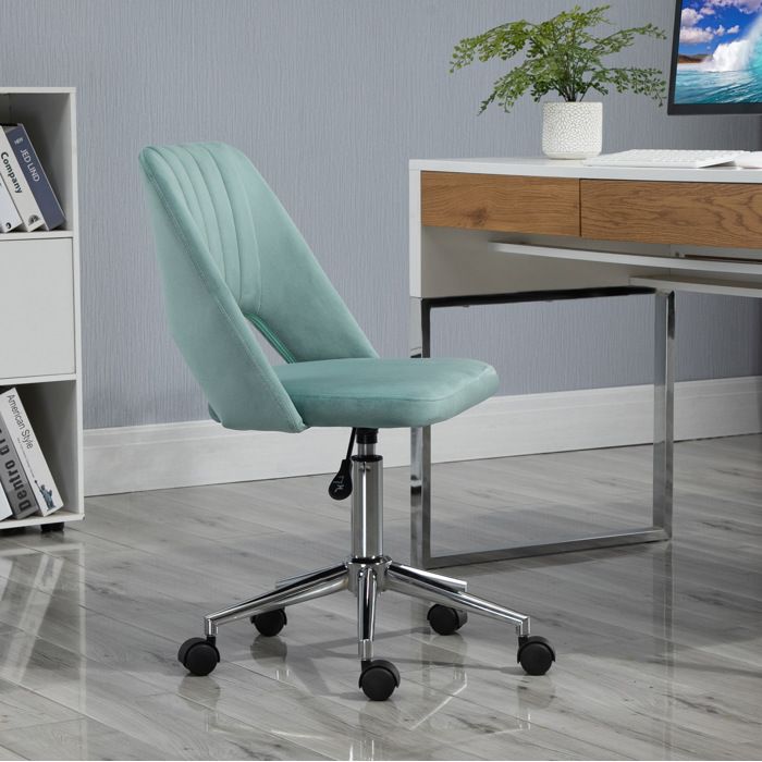 Chaise de bureau ergonomique vert hauteur réglable sans accoudoirs pivotante à roulettes aspect velours