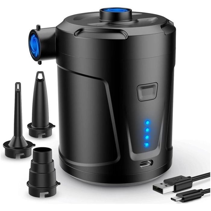 Pompe à air électrique Batterie Rechargeable 5200 mAh Gonfleur Matelas Gonflable avec 3 Buses dair Gonfleur Rapide pour Bateau