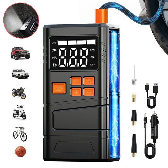 Gonfleur Pneu Voiture Sans Fil 6000mAh Compresseur à Air Portatif 150psi avec Éclairage Arrêt intelligent vec Ecran Numerique